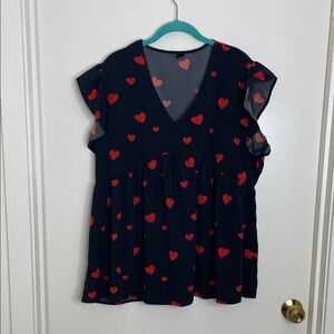 SHEIN Black and Red Heart Short Sleeve Top